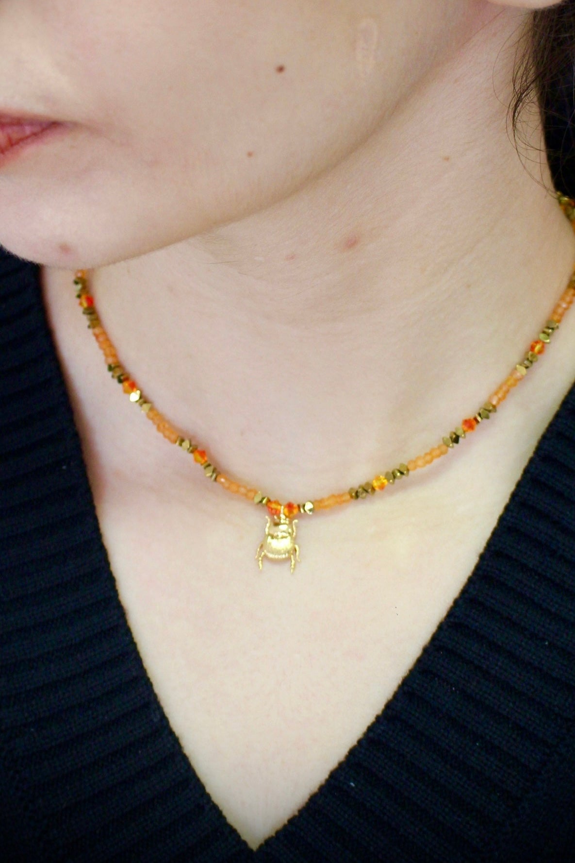 Collier «Scarabée » Cornaline et Hématite
