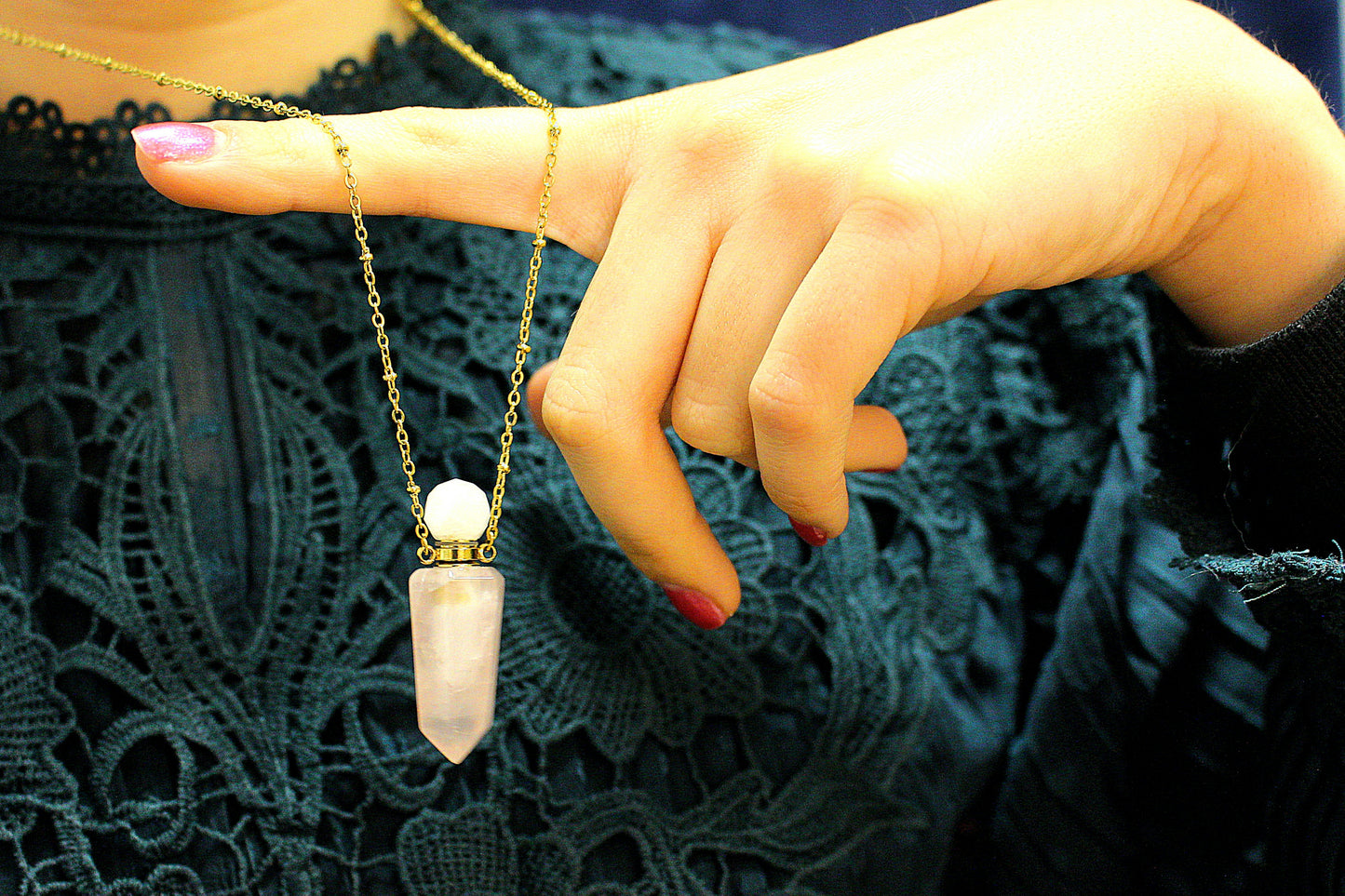 Sautoir Fragrance en Quartz rose