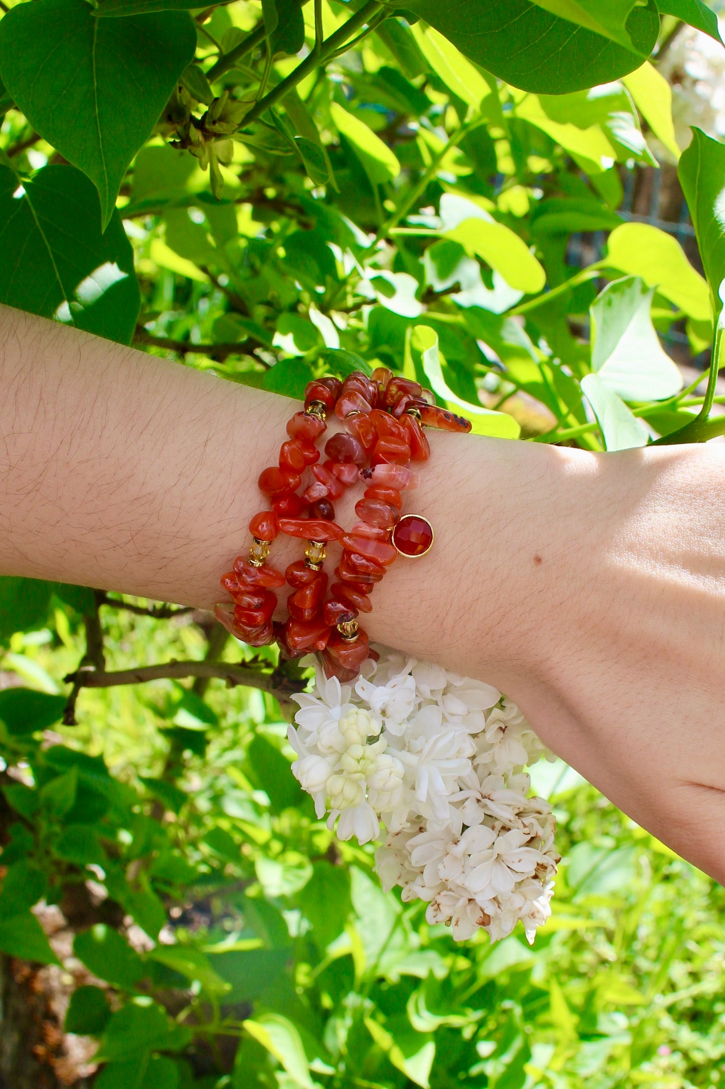 Bracelet « Triple Gemme » Cornaline et Swarovski