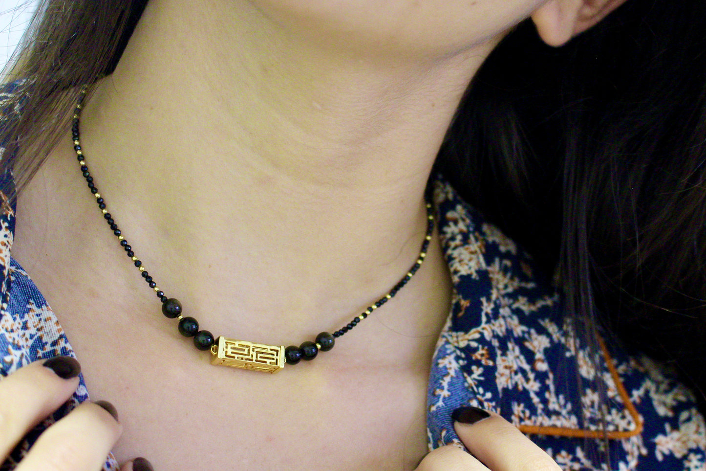 Collier « Harmonie » en Spinelle et Obsidienne