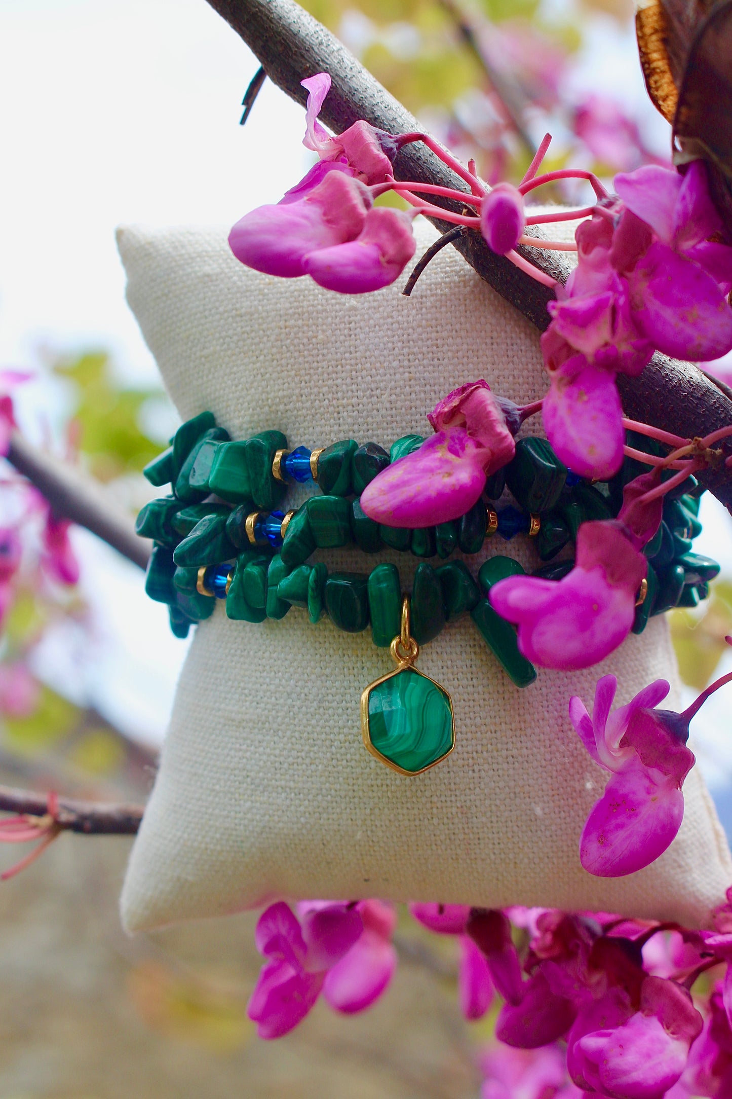 Bracelet « Triple Gemme » Malachite et Swarovski