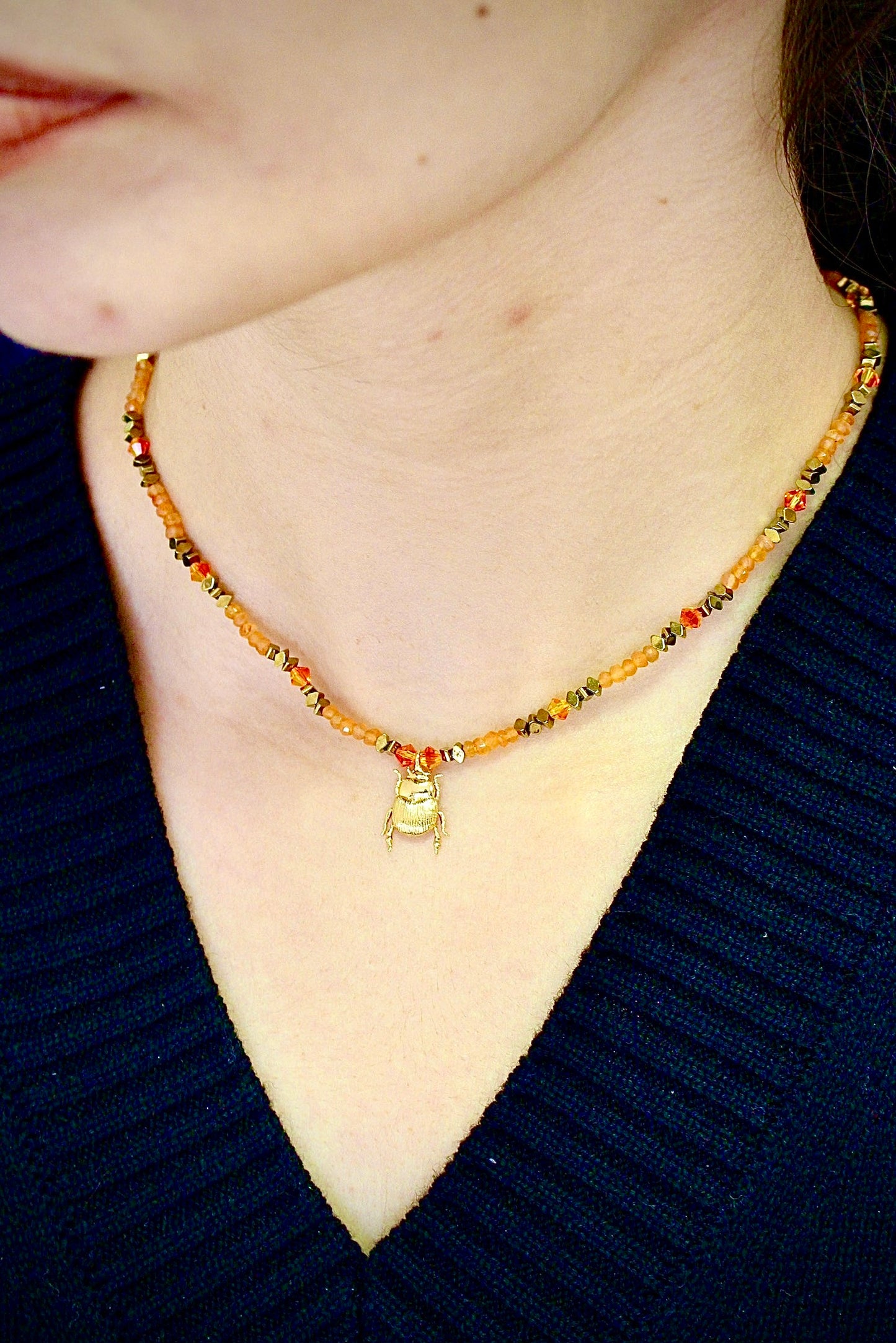 Collier «Scarabée » Cornaline et Hématite