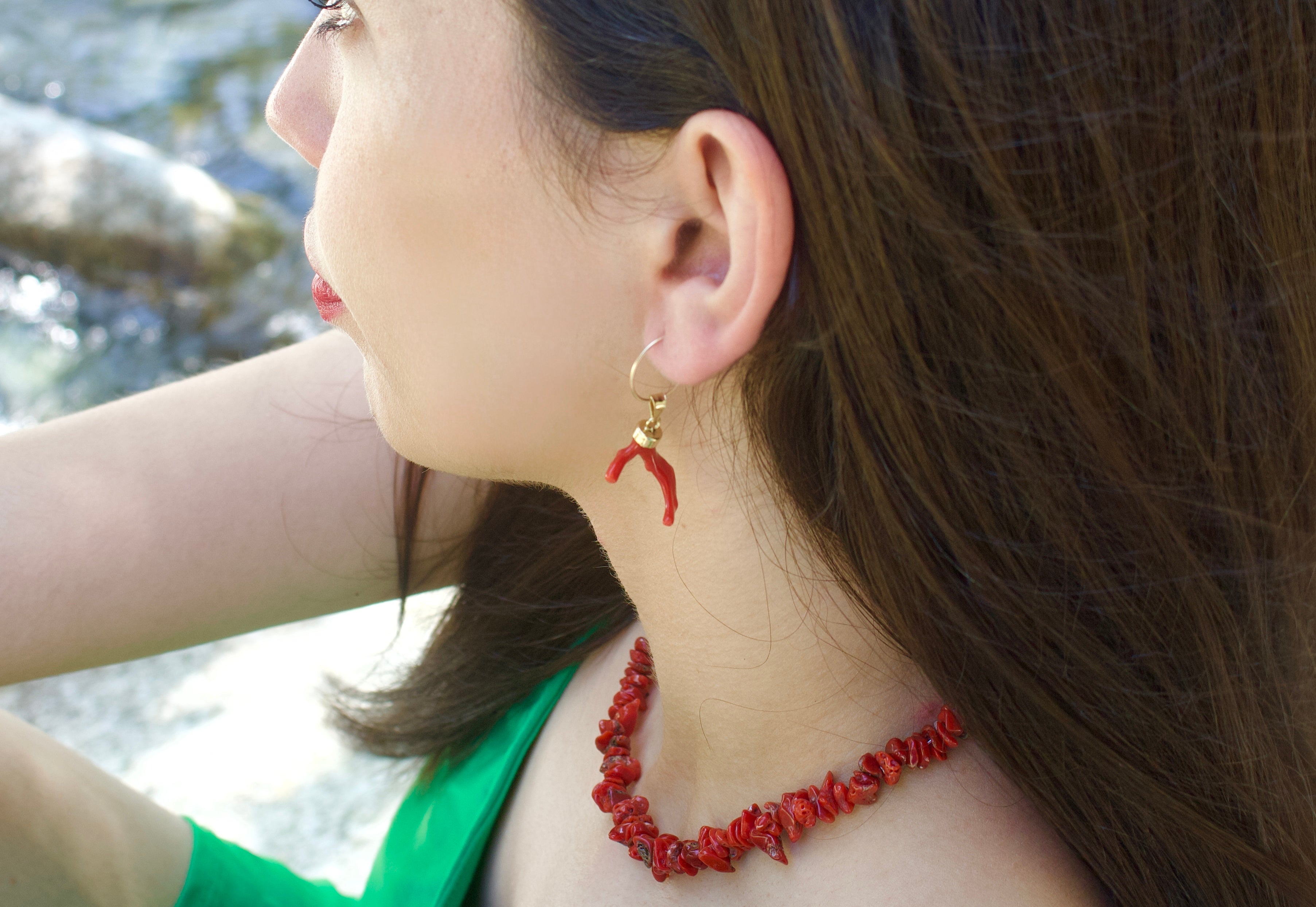 Boucles d’oreilles « Salvatica » en Corail Corse et Or laminé