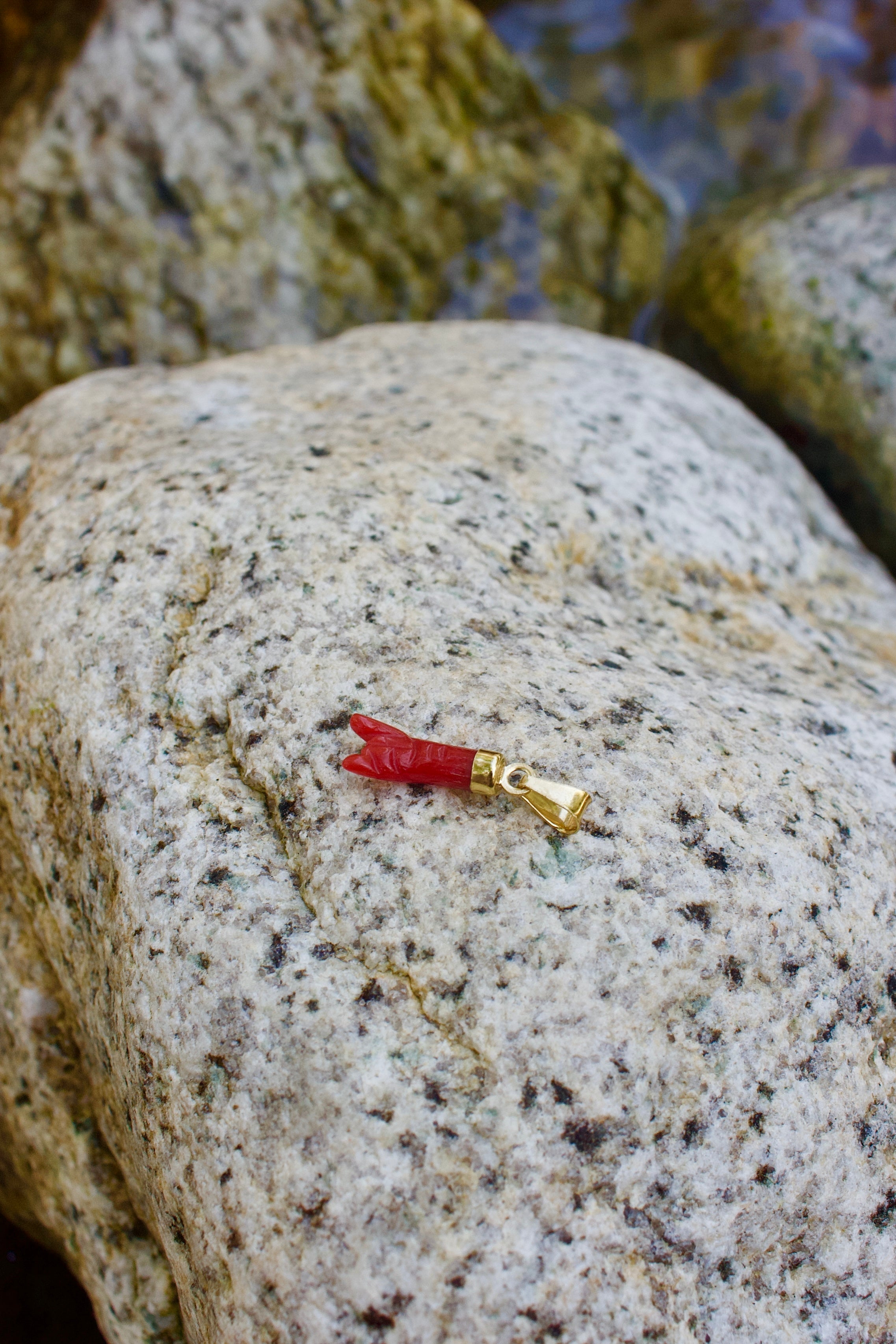 Pendentif « Corne » en Corail Corse et Or 925