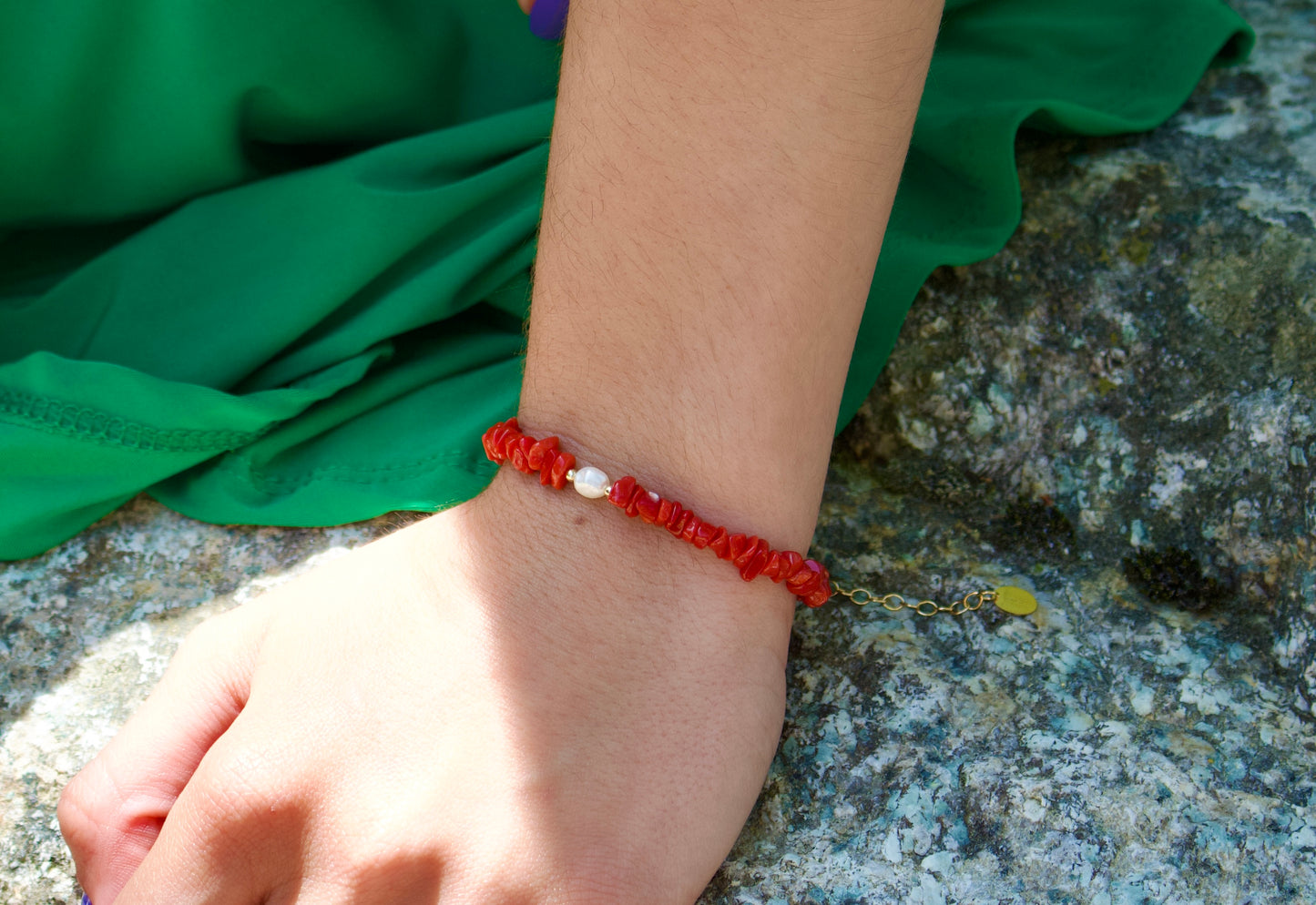 Bracelet « Palombaggia »corail Corse et perle de culture