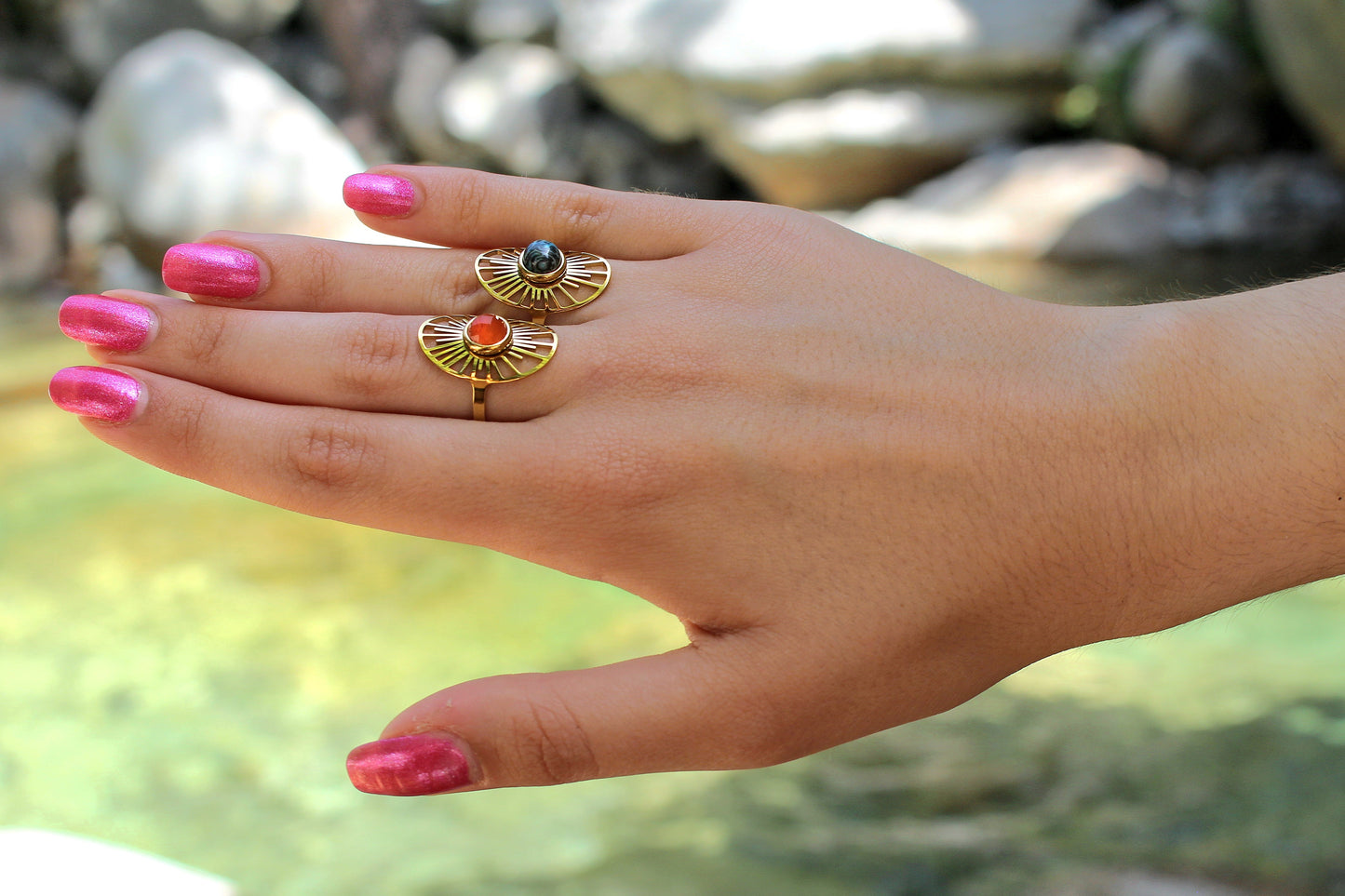 Bague Étoile en Agate Crazy Lace blueu