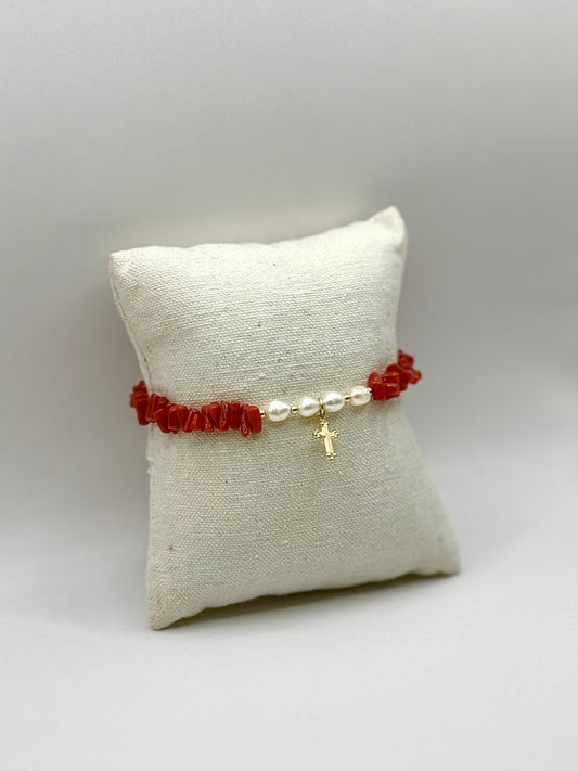 Bracelet « Sacre » en Corail Corse et Perles de Culture