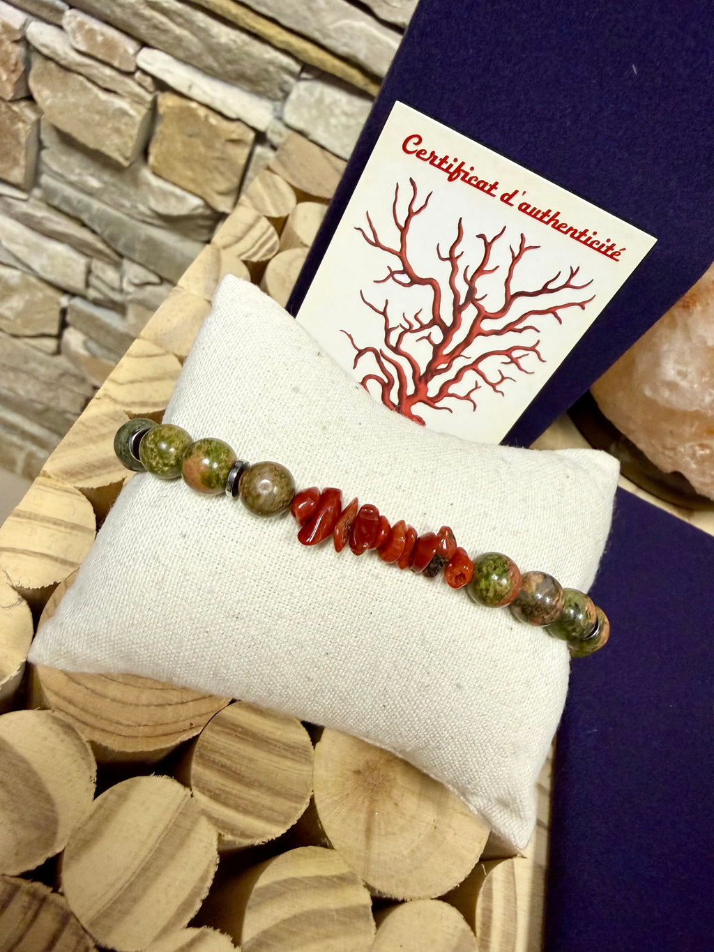 Bracelet « Urbain » Unakite et Corail de Bonifacio