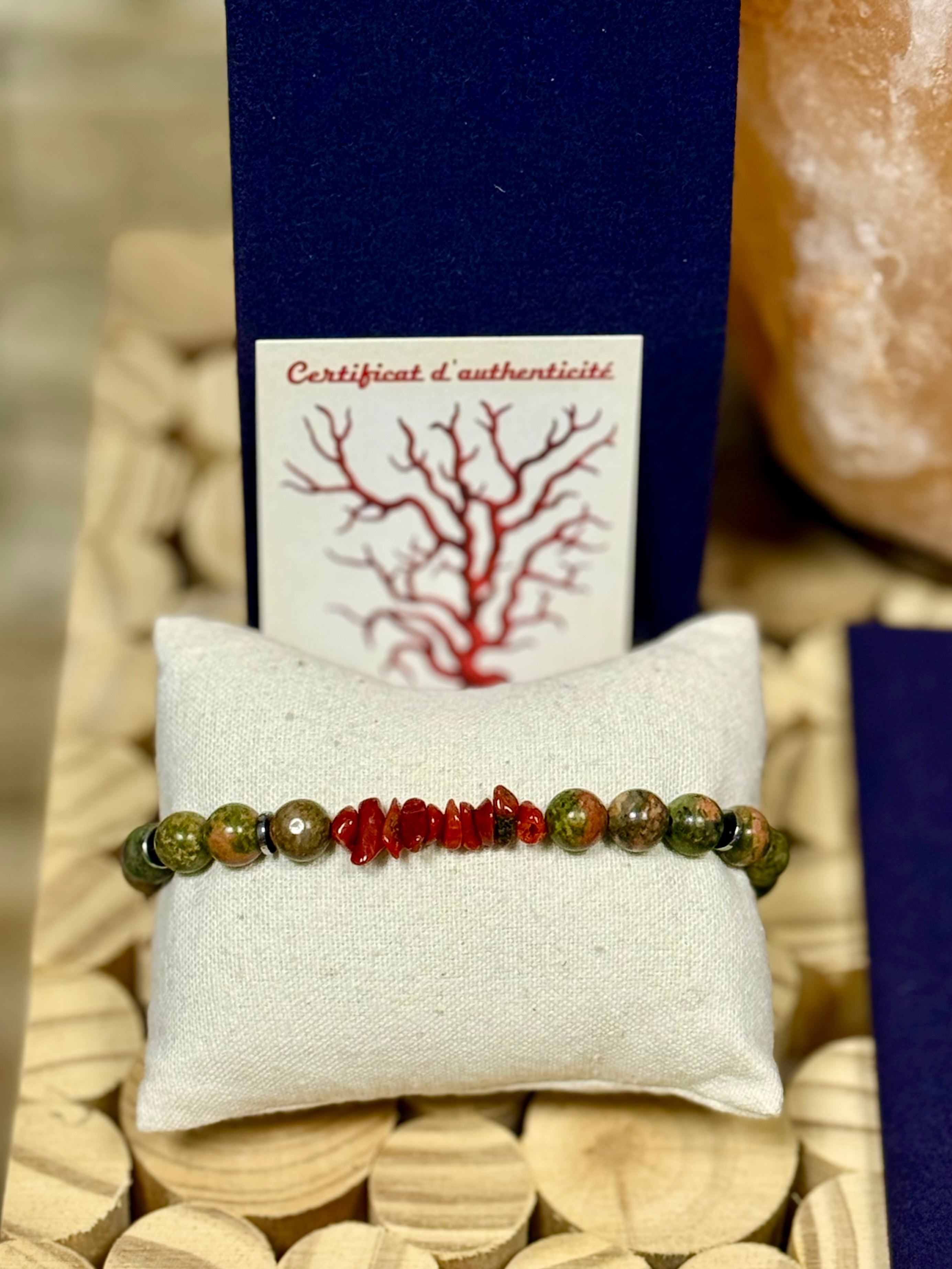 Bracelet « Urbain » Unakite et Corail de Bonifacio