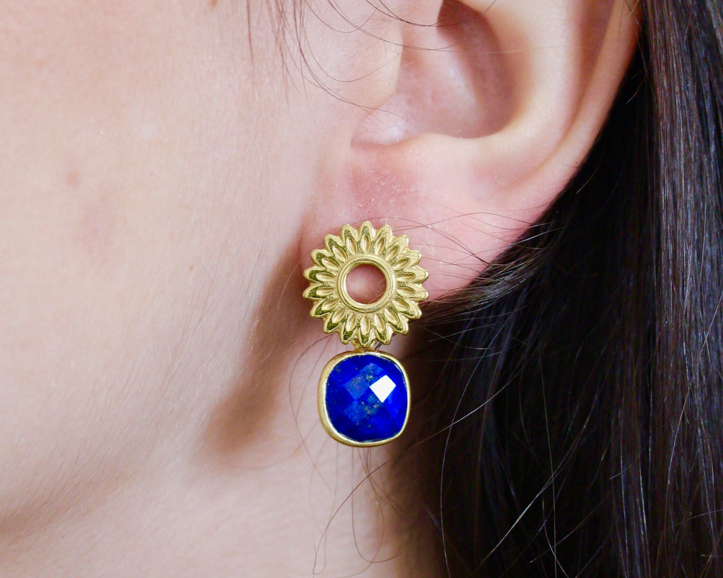 Boucles d’oreilles Tournesols en Lapis-lazuli