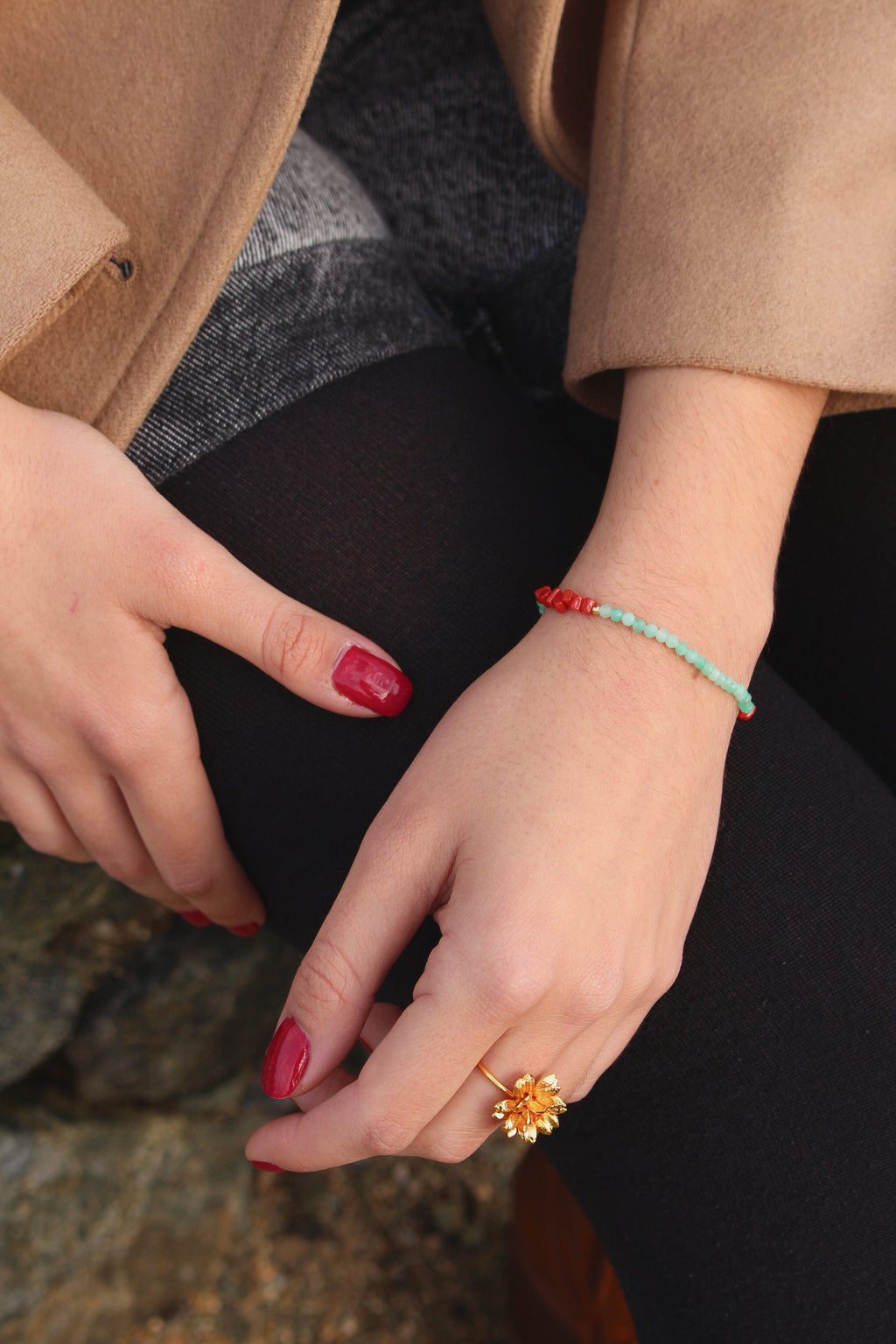 Bracelet « Bonifaziu » émeraude et Corail de Bonifacio