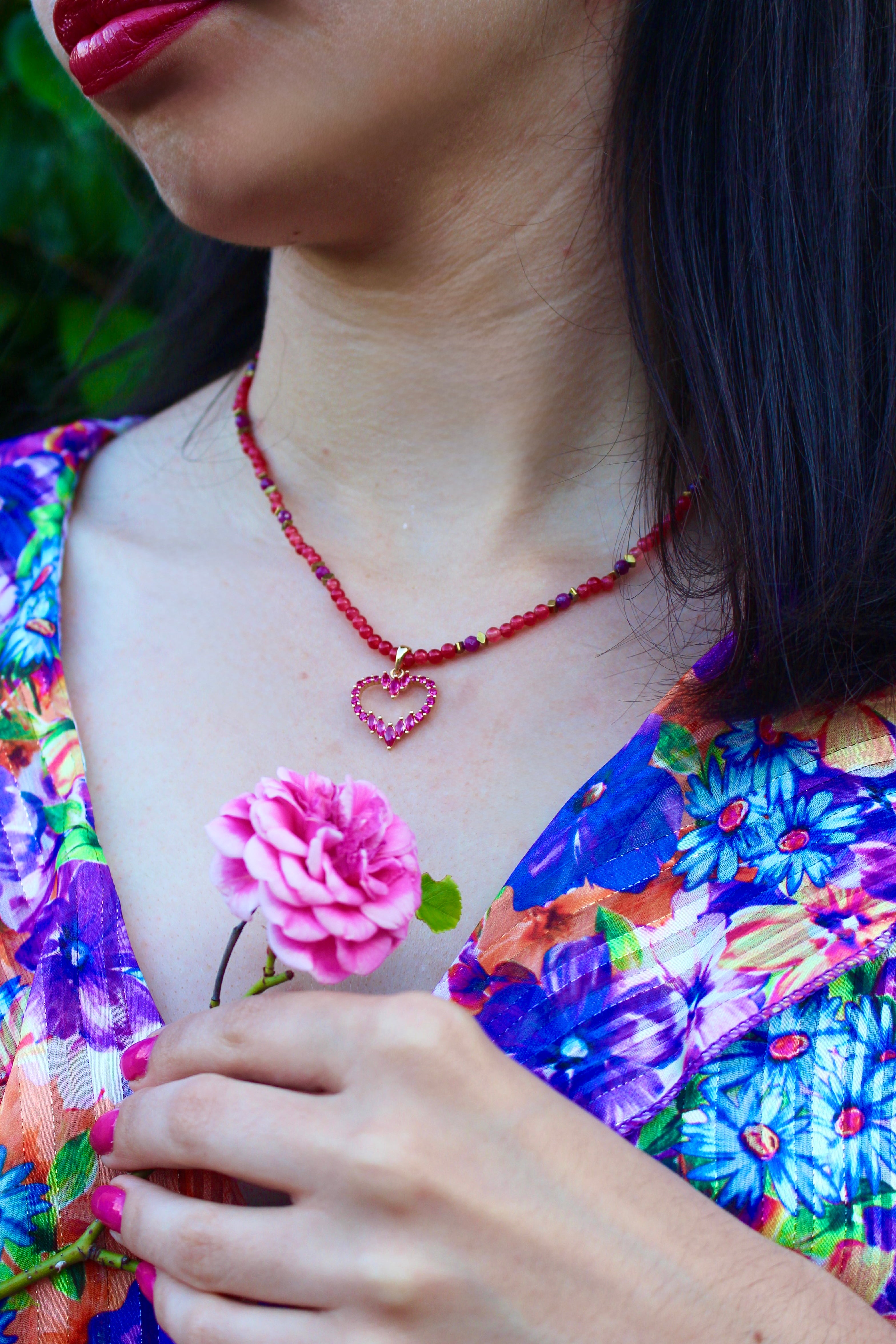 Collier « Chérie » Rhodonite et Rubis