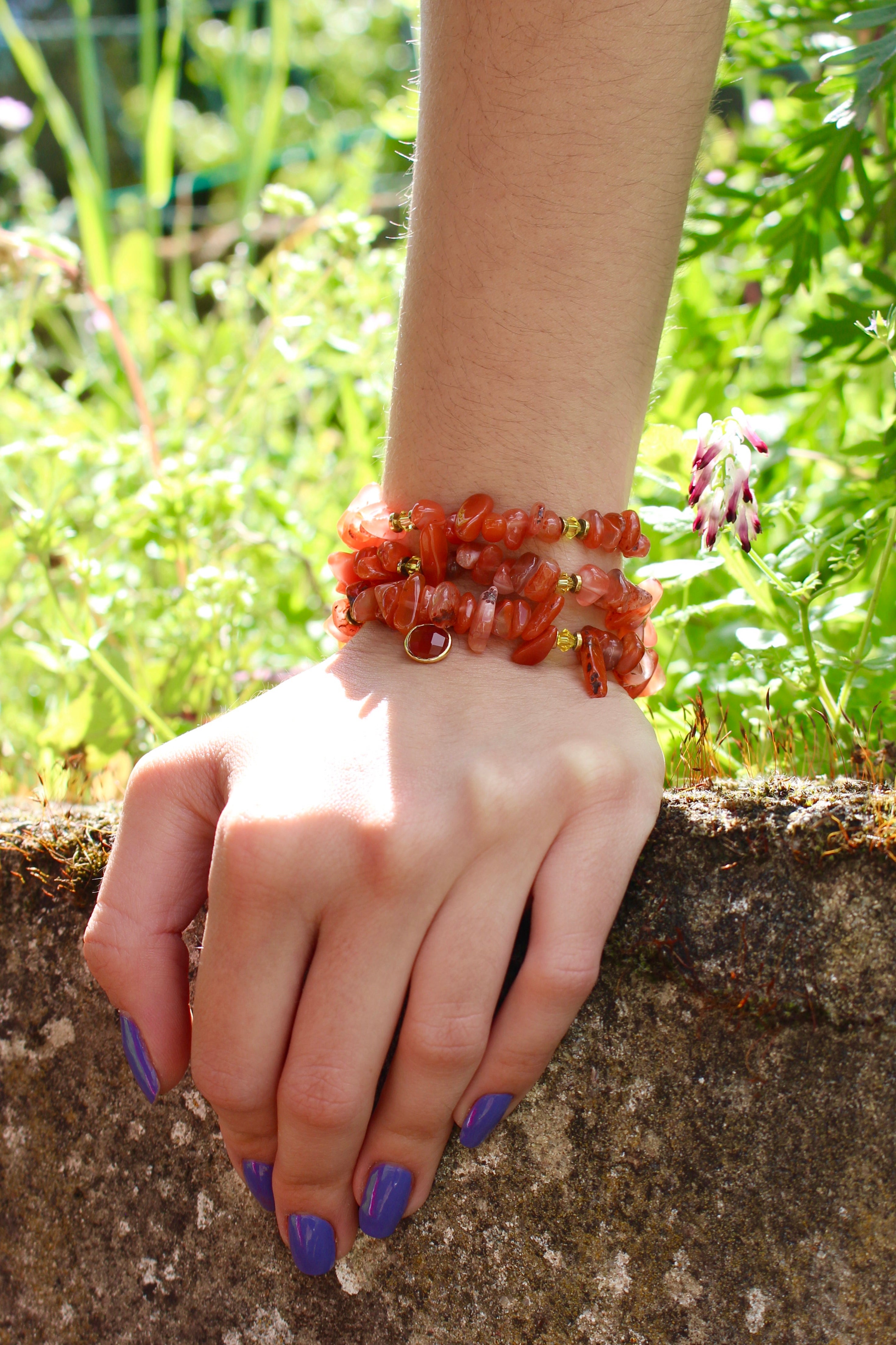 Bracelet « Triple Gemme » Cornaline et Swarovski
