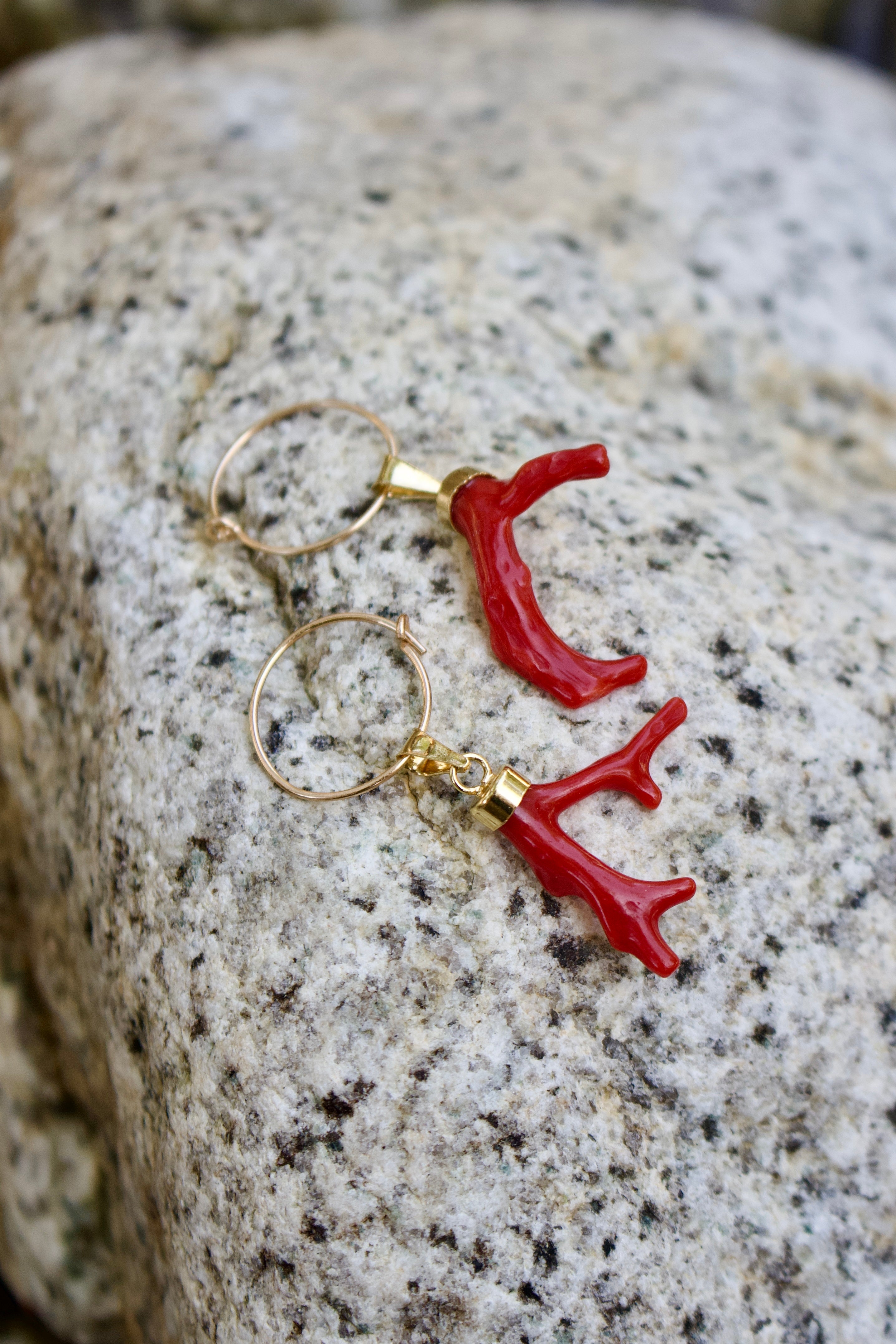Boucles d’oreilles « Salvatica » en Corail Corse et Or laminé