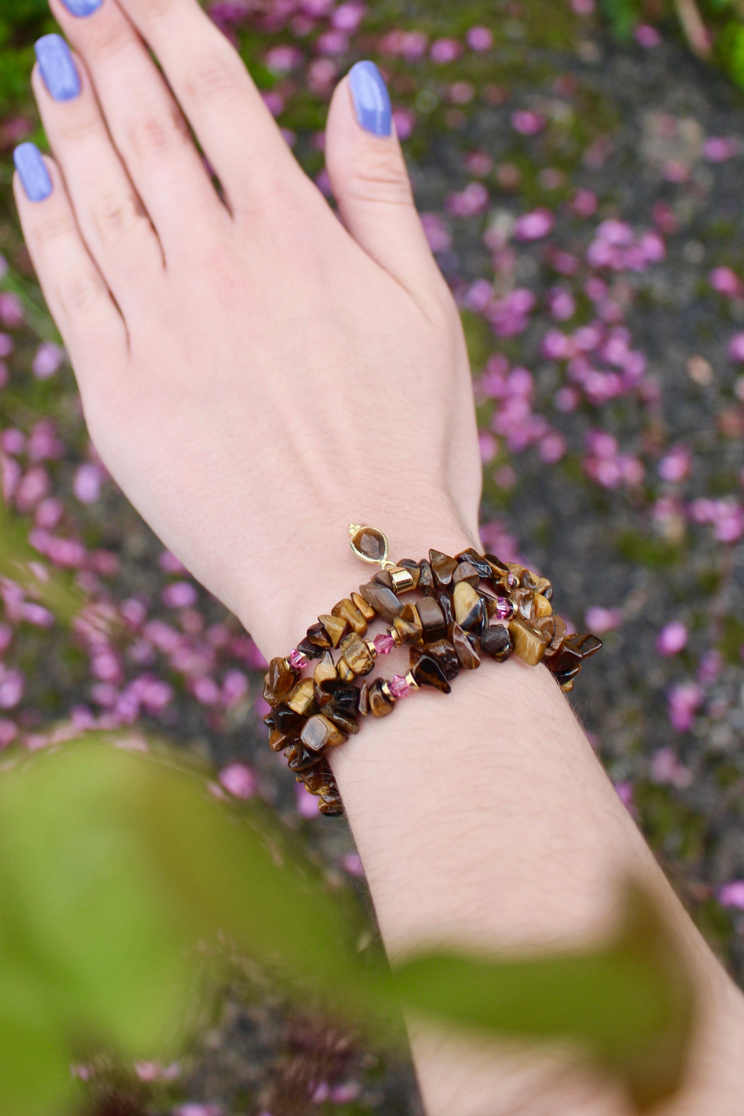 Bracelet « Triple Gemme » Œil de tigre et Swarovski