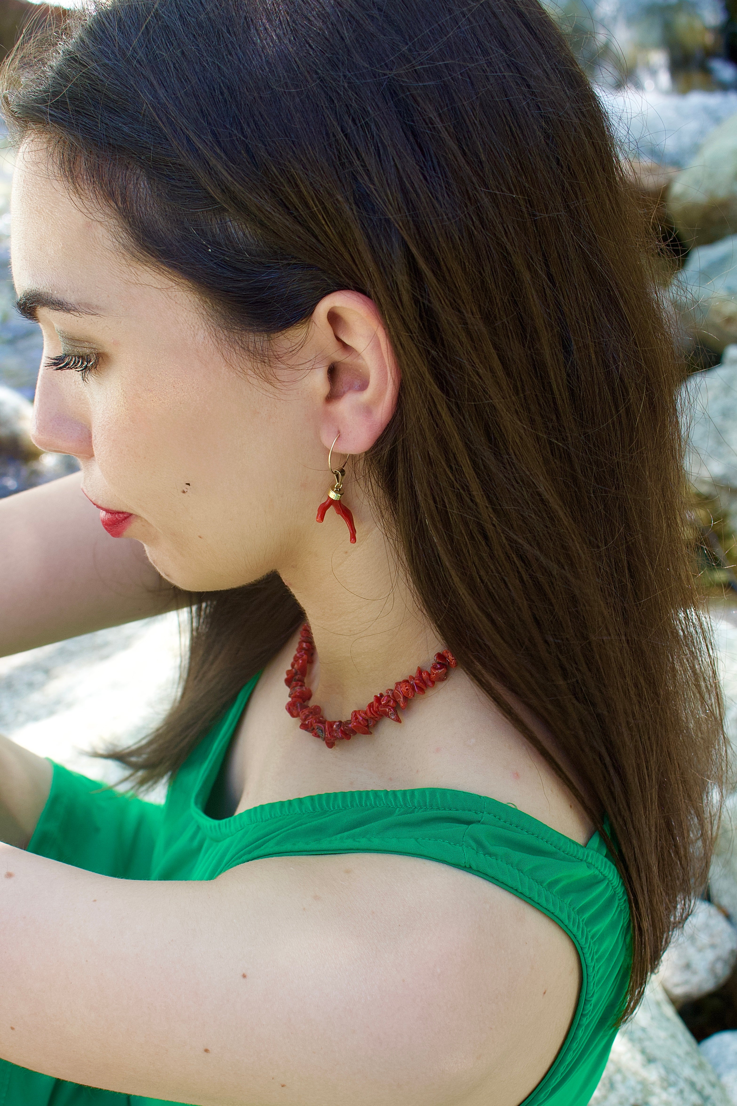 Boucles d’oreilles « Salvatica » en Corail Corse et Or laminé