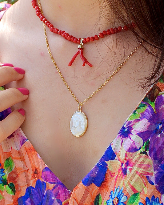 Collier Madone en Plaqué or et Nacre