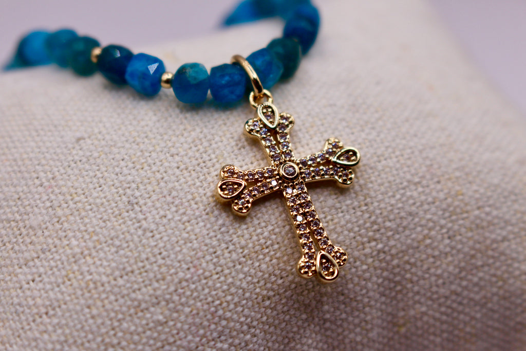Collier Bleu Sacré en Apatite et Or laminé/plaqué