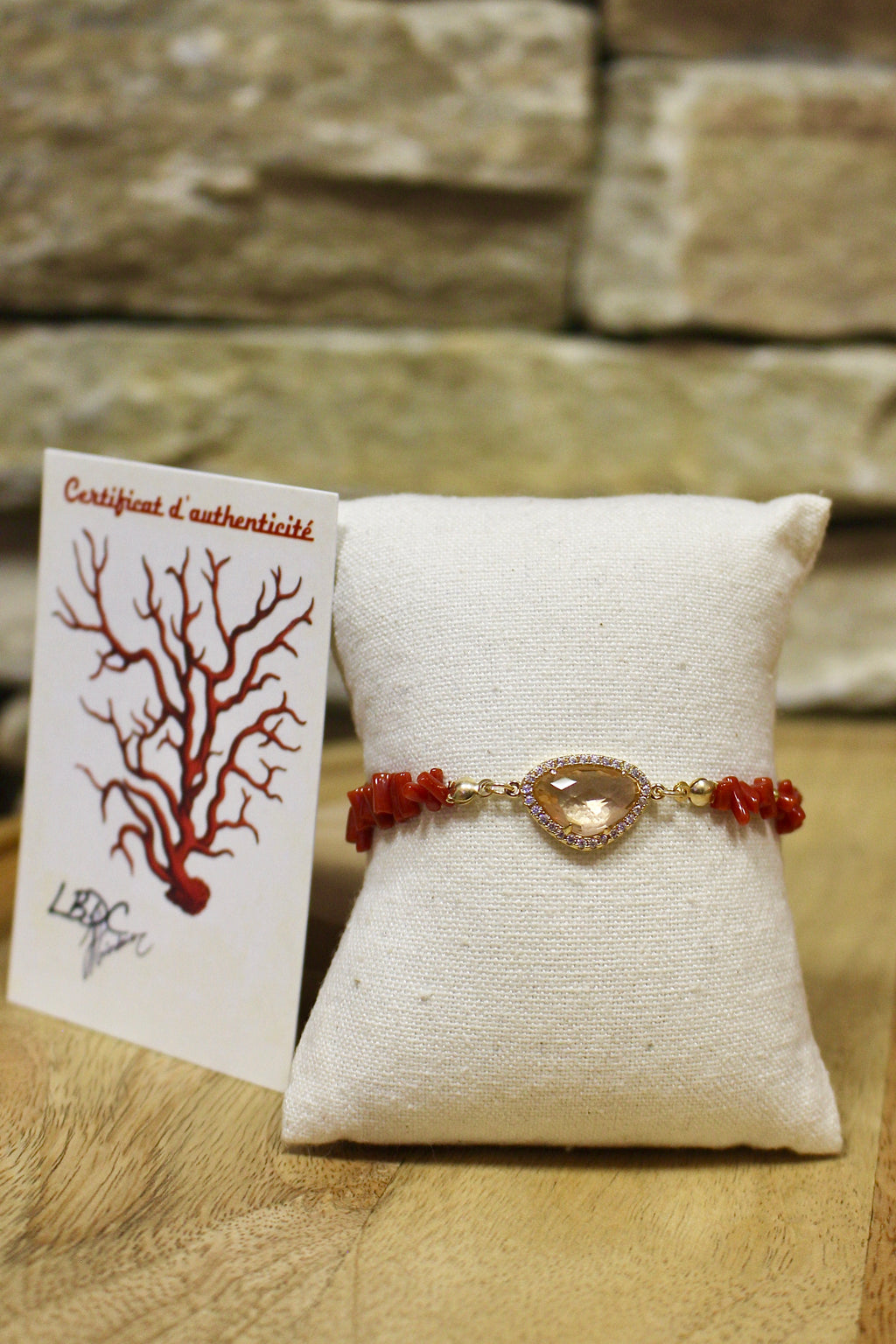 Bracelet « Carmin » Corail de Bonifacio et Or laminé