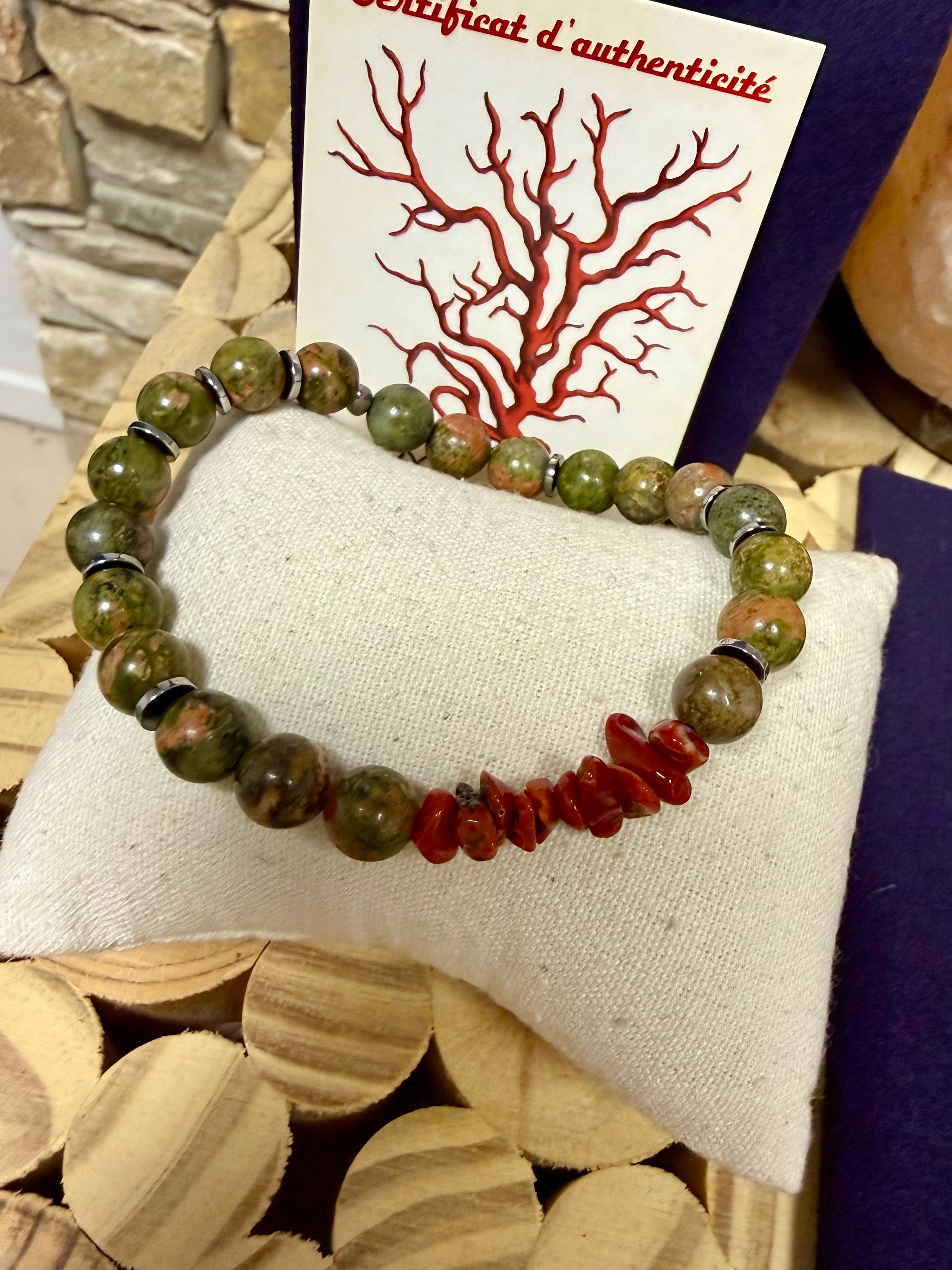 Bracelet « Urbain » Unakite et Corail de Bonifacio