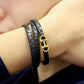 Bracelet Triple Corbeau en Cuir
