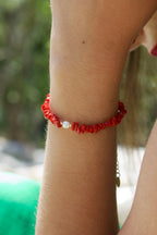 Bracelet « Palombaggia »corail Corse et perle de culture
