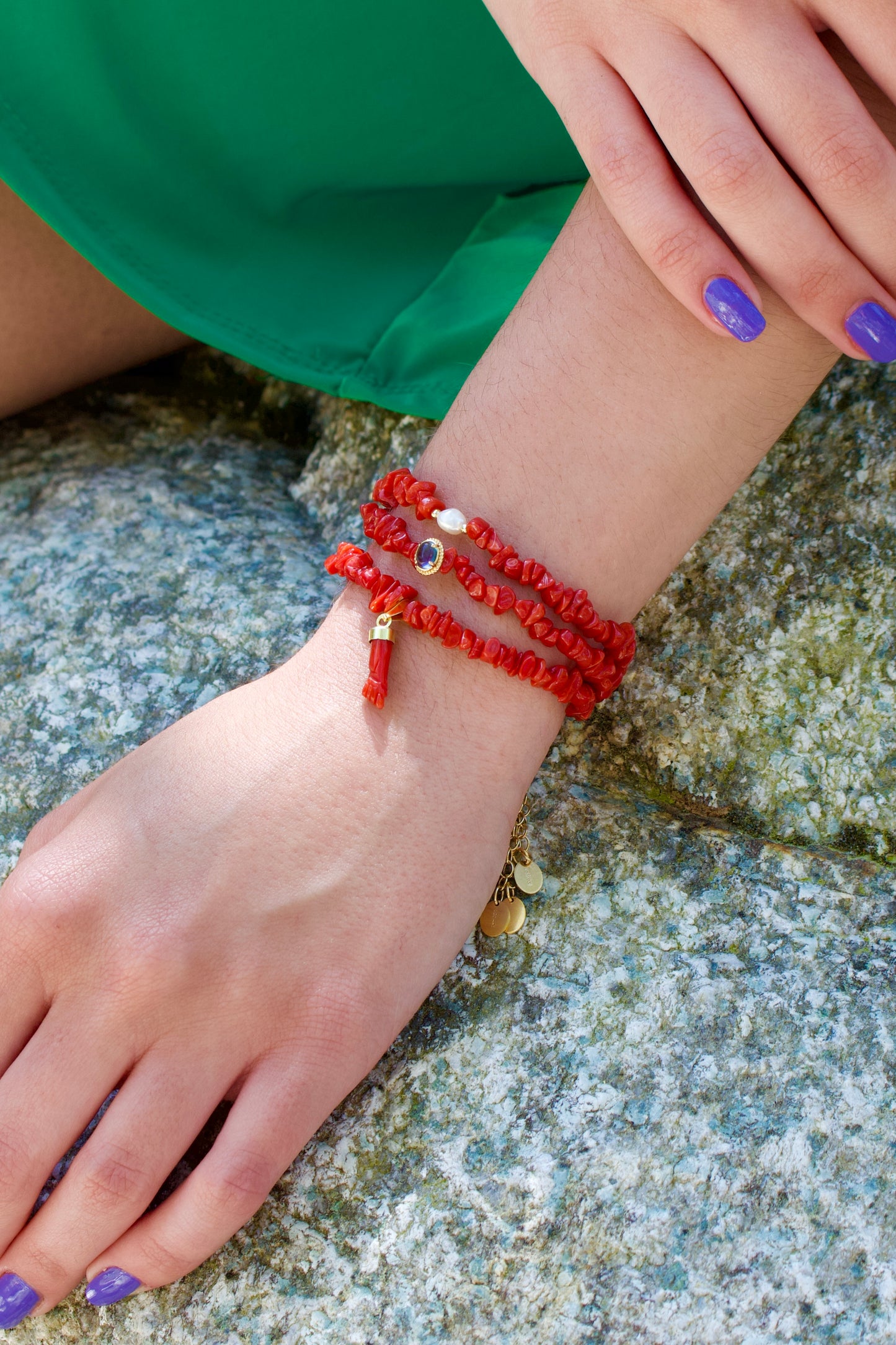 Bracelet « Palombaggia »corail Corse et perle de culture