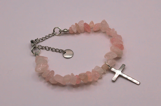 Bracelet Croix en Quartz rose