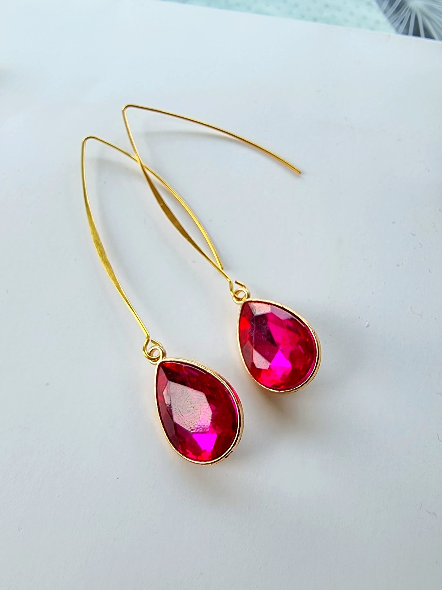 Boucles d'oreilles Gouttes cristal fuchsia