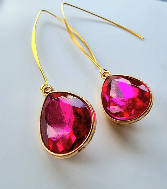 Boucles d'oreilles Gouttes cristal fuchsia