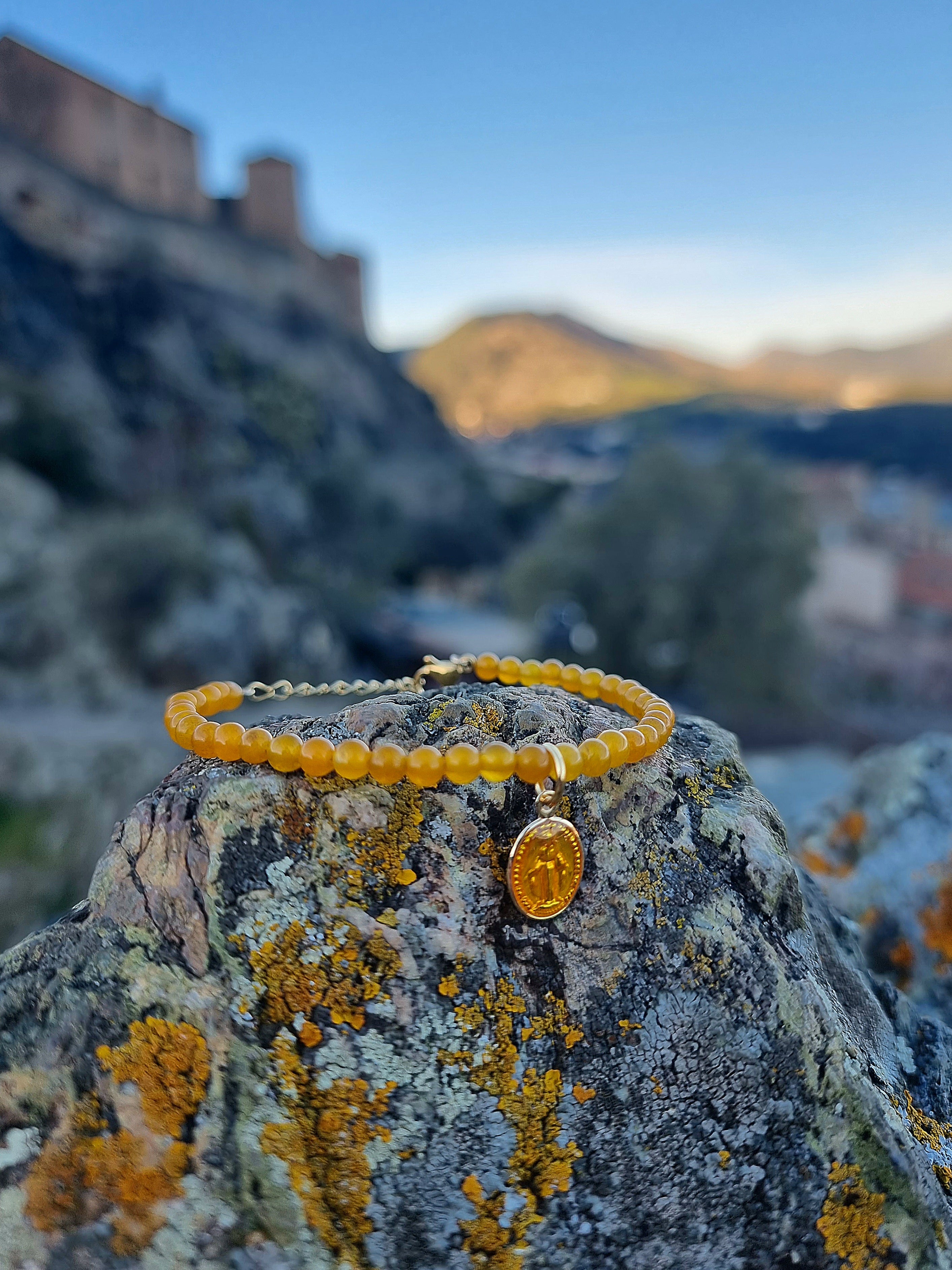 Bracelet En Aragonite Jaune Naturelle - Perles 8 Mm - Taille 17-18 Cm - Bijou Femme/homme - Cadeau Bien-être - ATELIER LA TROUVAILLE
