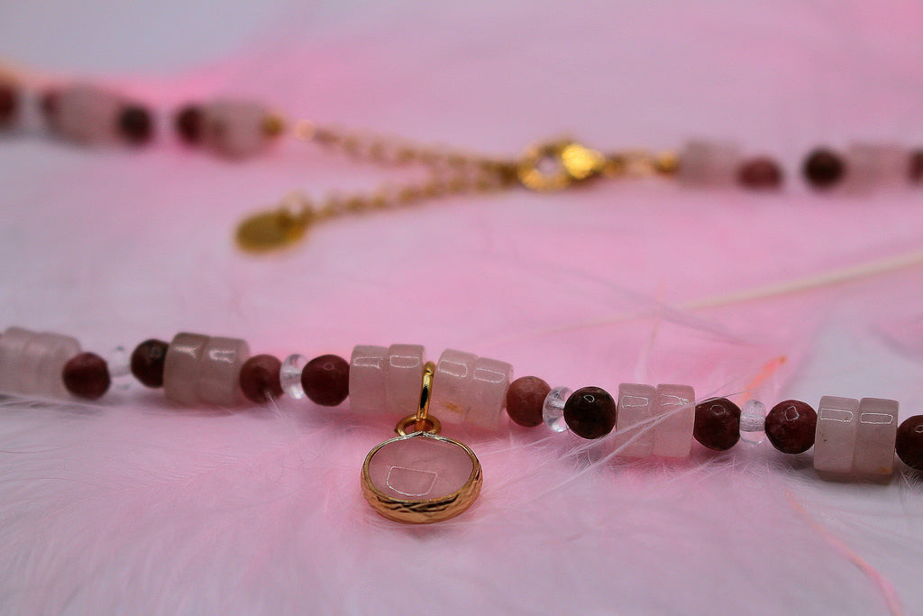 Collier Idylle avec Quartz rose et Rhodonite