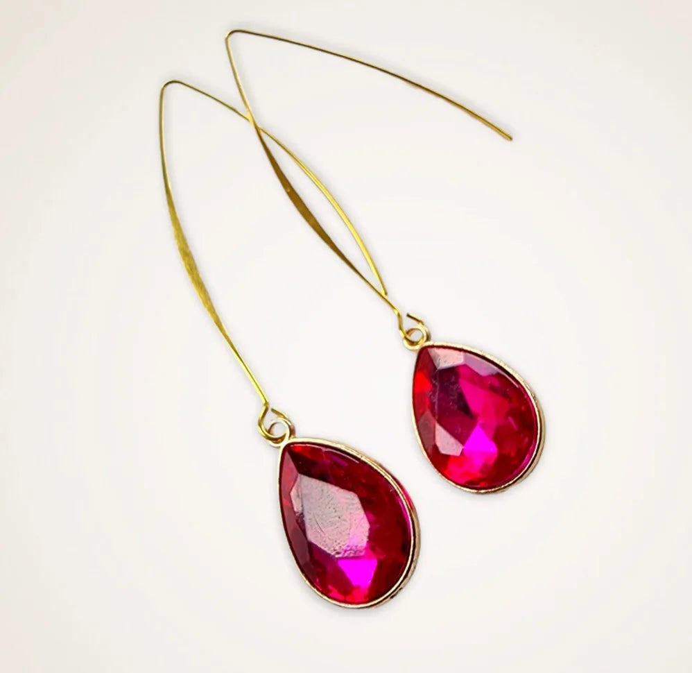 Boucles d'oreilles Gouttes cristal fuchsia