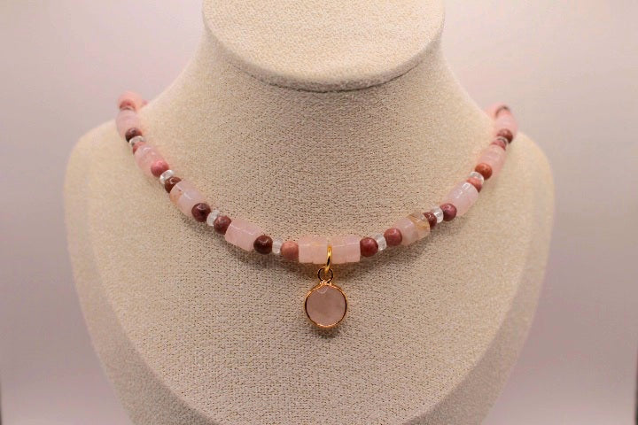 Collier Idylle avec Quartz rose et Rhodonite