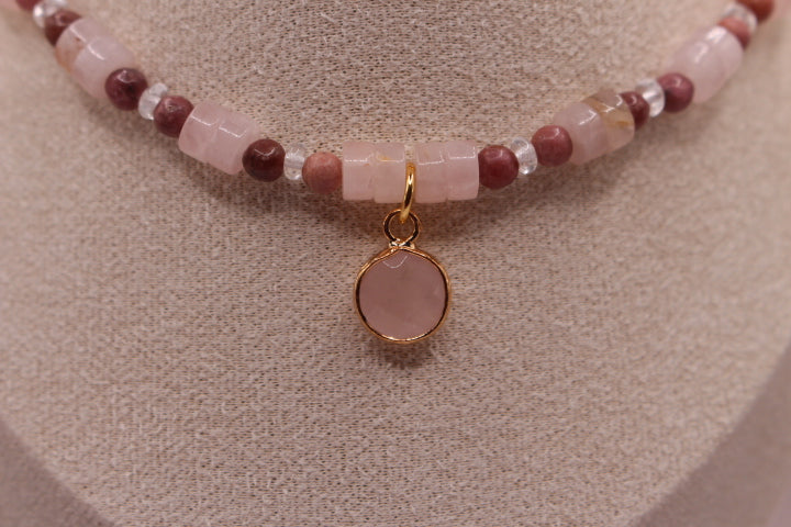 Collier Idylle avec Quartz rose et Rhodonite
